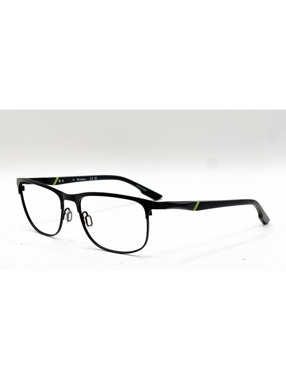 Columbia C117S 002 Satin Black Green Rectangle Eyeglass Frames 59-18-150